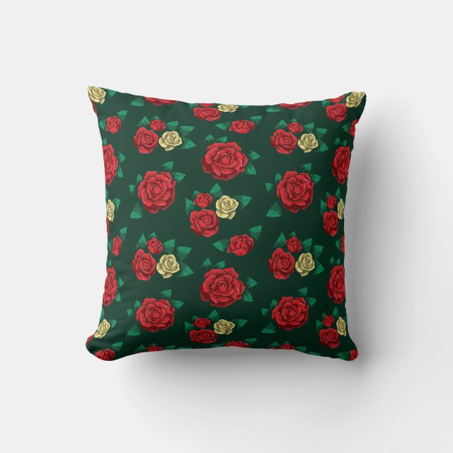 Frida Kahlo | Red and Gold Rose Pattern Cushion (Front)