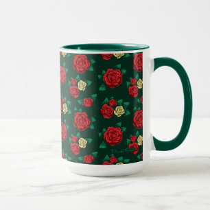 Frida Kahlo   Red and Gold Rose Pattern Mug