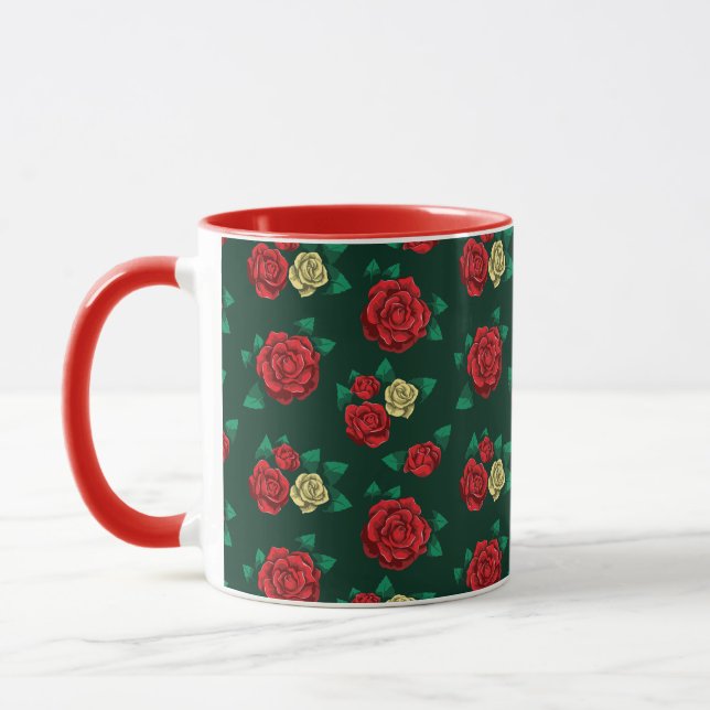 Frida Kahlo | Red and Gold Rose Pattern Mug (Left)