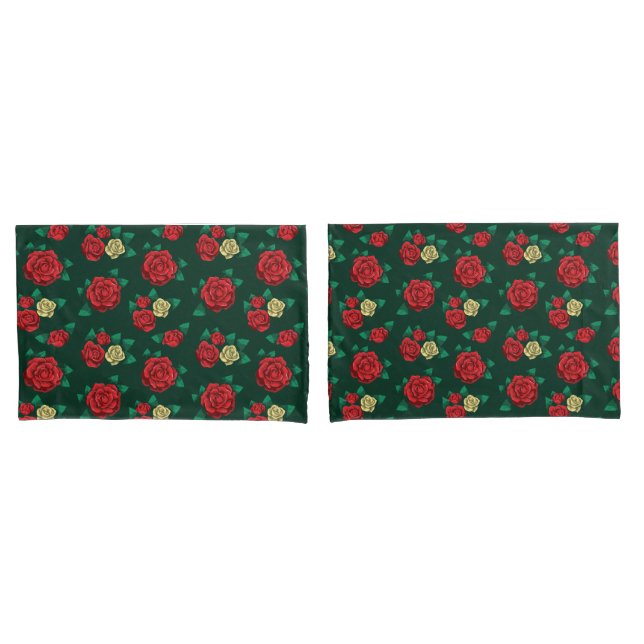 Frida Kahlo | Red and Gold Rose Pattern Pillowcase (Front-Set)