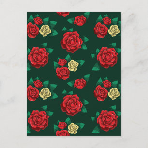 Frida Kahlo Red and Gold Rose Pattern Postcard