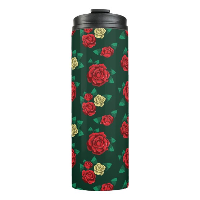 Frida Kahlo | Red and Gold Rose Pattern Thermal Tumbler (Front)