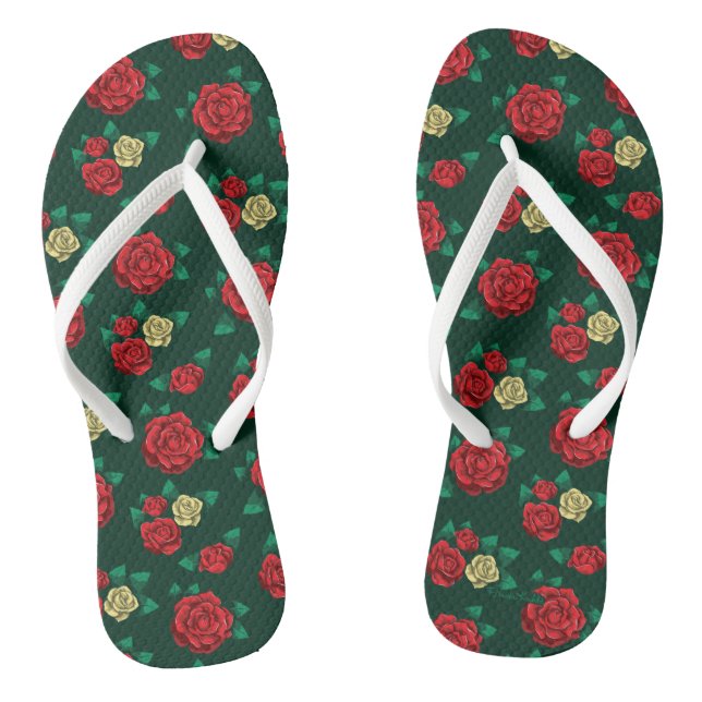 Frida Kahlo | Red and Gold Rose Pattern Thongs (Footbed)
