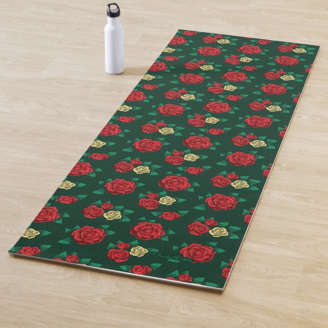 Frida Kahlo | Red and Gold Rose Pattern Yoga Mat (In Situ)