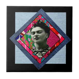 Frida Kahlo Retro Pink Denim Ceramic Tile