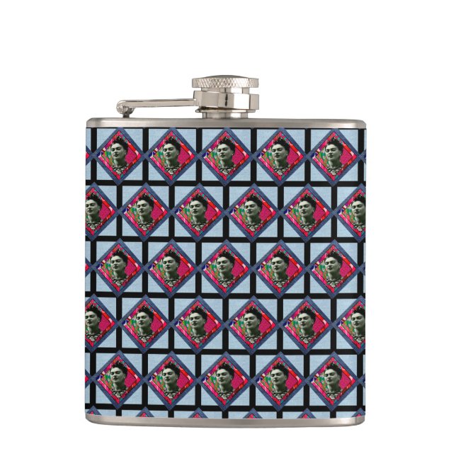Frida Kahlo Retro Pink Denim Hip Flask (Front)