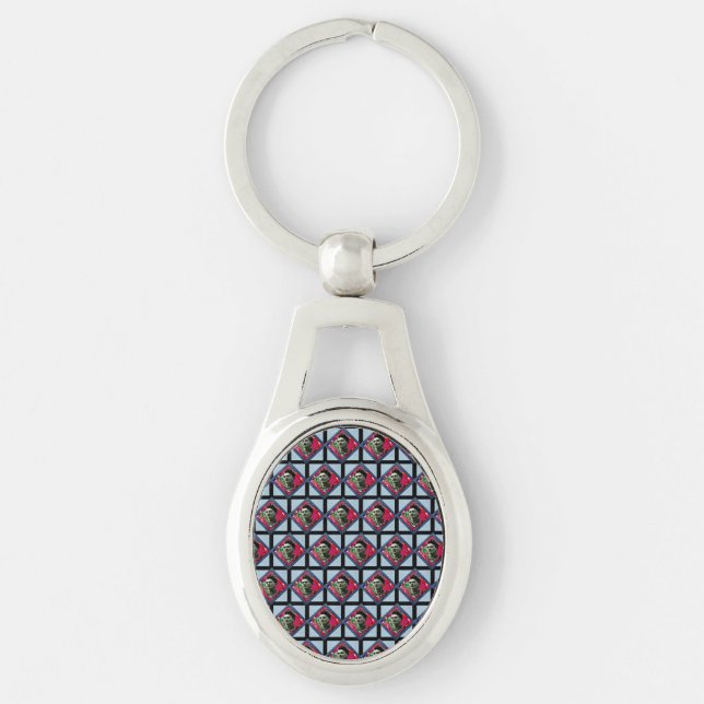 Frida Kahlo Retro Pink Denim Key Ring (Front)