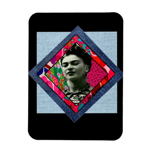 Frida Kahlo Retro Pink Denim Magnet (Vertical)