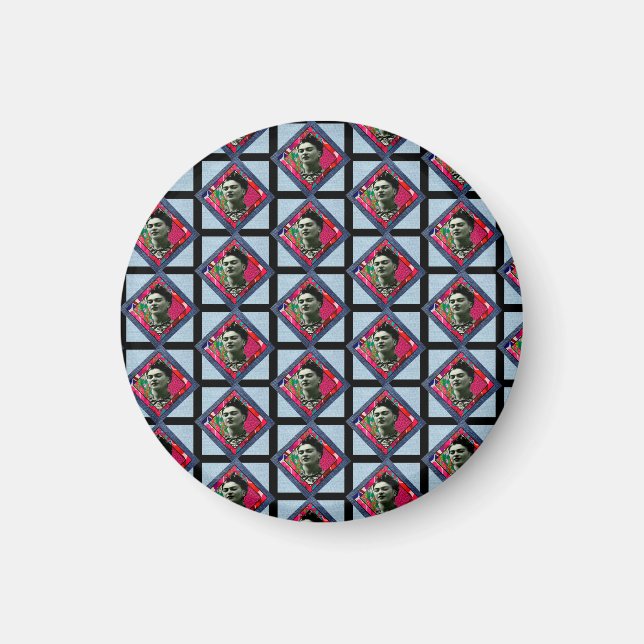 Frida Kahlo Retro Pink Denim Magnet (Front)