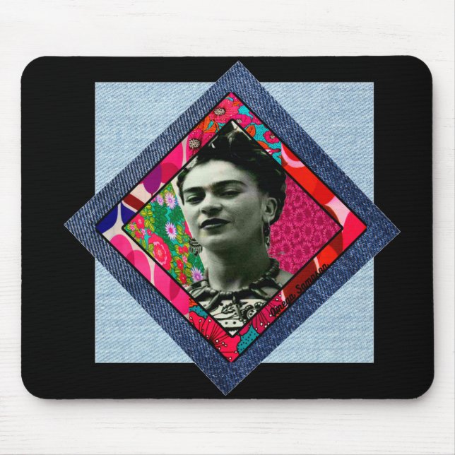 Frida Kahlo Retro Pink Denim Mouse Pad (Front)