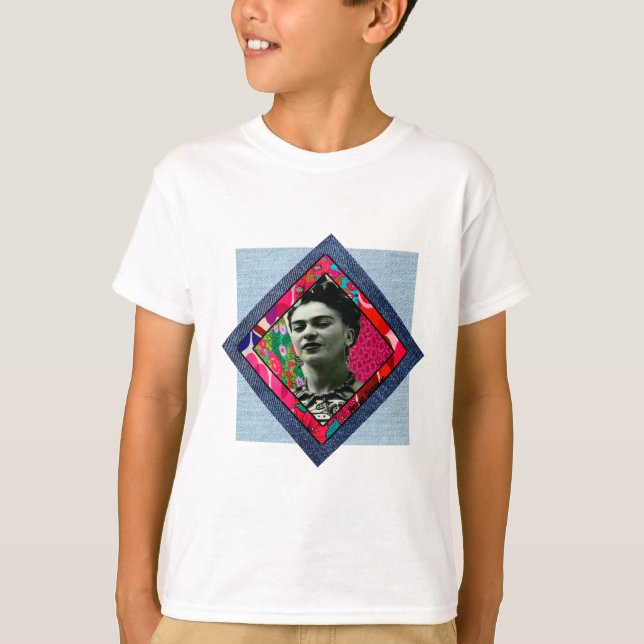 Frida Kahlo Retro Pink Denim T-Shirt (Front)