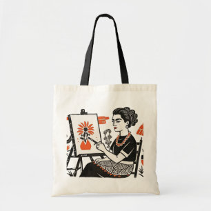 Frida Kahlo sitting painting floral design style Tote Bag