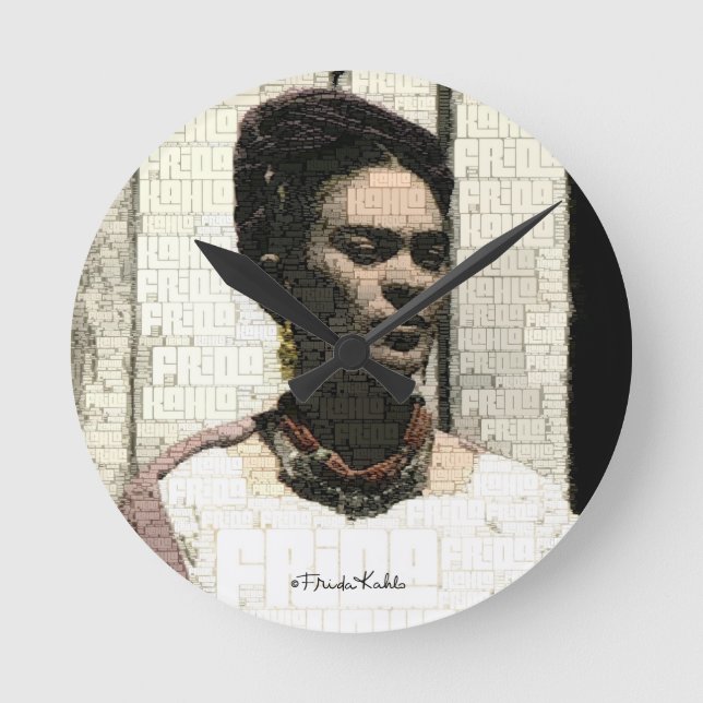 Frida Kahlo Textile Portrait Round Clock (Front)