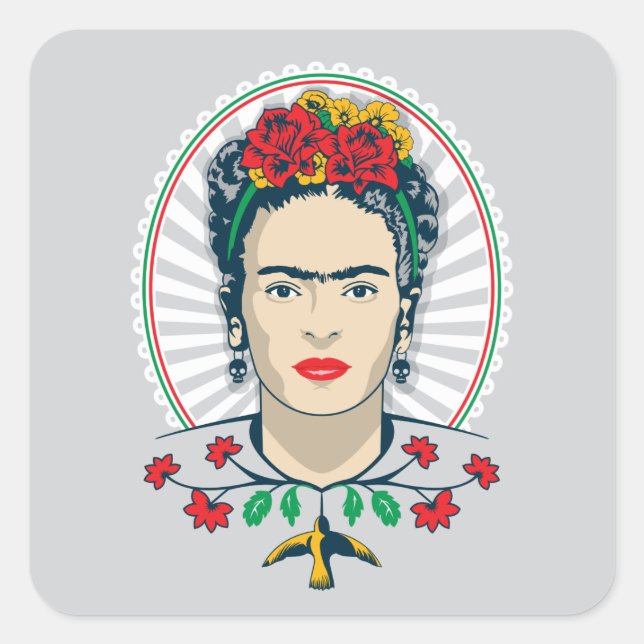 Frida Kahlo | Vintage Floral Square Sticker (Front)