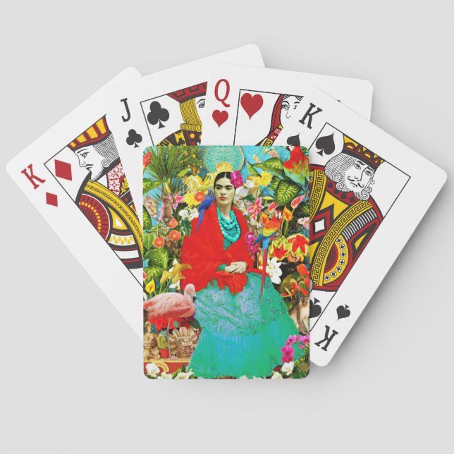 Frida Kahlo with Mexican Animals Birds Plants Playing Cards (Back)