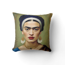 Frida Kahlo with Pearl Earrings Throw Pillow