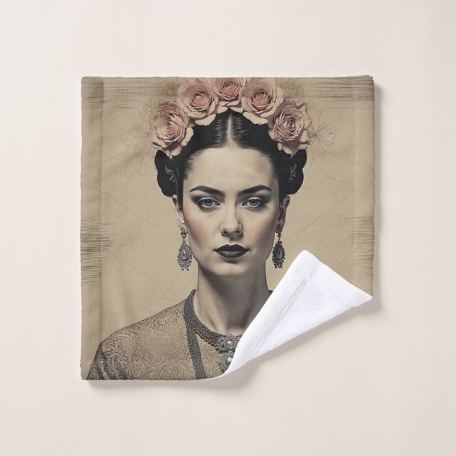 Frida Kahlo's Charm: Vintage Double Exposure Wash Cloth (Wash Cloth)