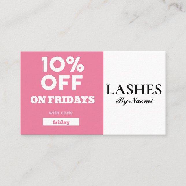 Friday Discount Code Special  Business Card (Front)