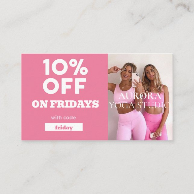 Friday Discount Code Special Yoga Studio Business Card (Front)