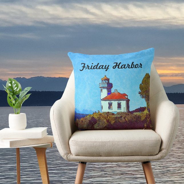 Friday Harbour Lime Kiln Lighthouse Square Pillow (Creator Uploaded)