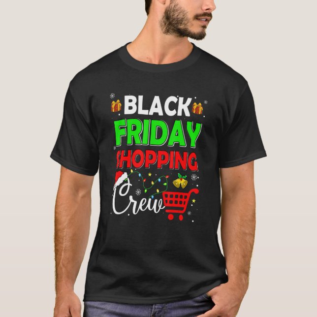 Friday Shopping Crew Christmas Lights Black Shoppi T-Shirt (Front)