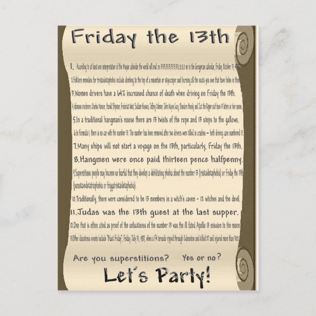 Friday the 13th invitation postcard (Front)