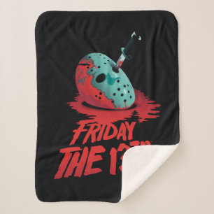 Friday the 13th   Knife Through Blue Hockey Mask Sherpa Blanket