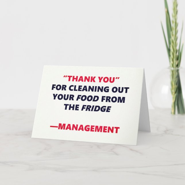 Fridge Cleaning Funny Thank You Office Humour Card (Front)