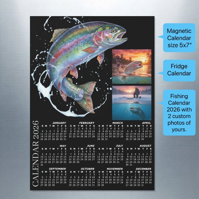 Fridge Fishing Photo Calendar 2026, Fly Fishing (Fishing Calendar 2026 / Magnetic Fridge Calendar / 2x Photo)