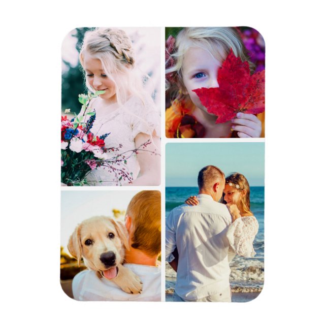 Fridge Magnet 4 Photo Rounded Template (Vertical)