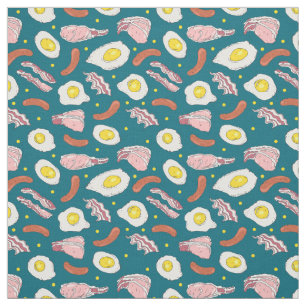 Fried Breakfast Eggs Bacon and Sausages Patterned Fabric