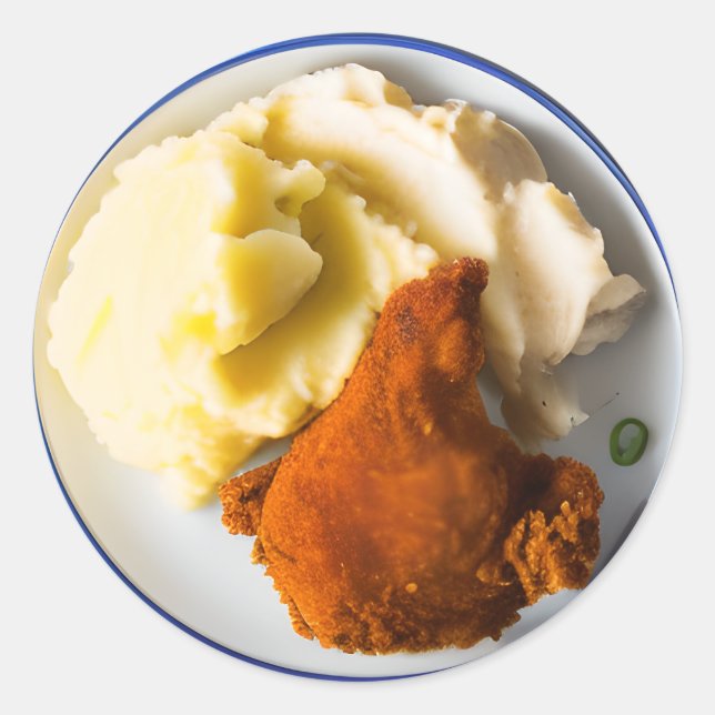 Fried Chicken and Mashed Potatoes Classic Round Sticker (Front)