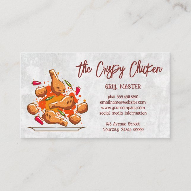 Fried Chicken and Spices Falling on Plate Business Card (Front)