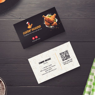 Fried Chicken Business   Minimalist Dark Barcode Business Card