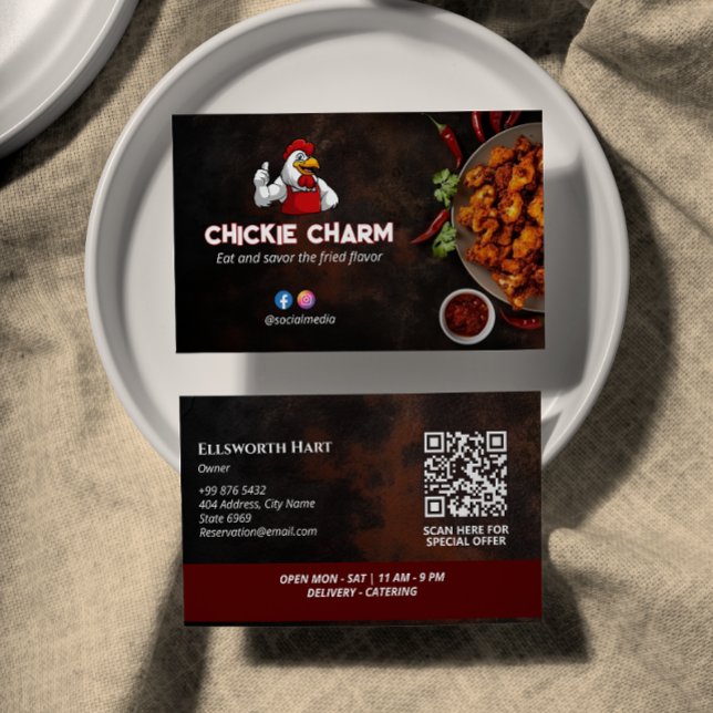 Fried Chicken Business | Red dark Barcode Business Card (Creator Uploaded)