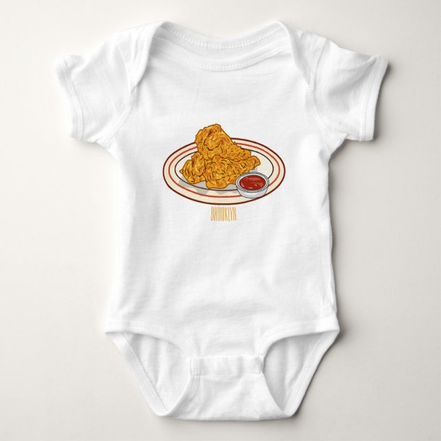 Fried chicken cartoon illustration baby bodysuit (Front)