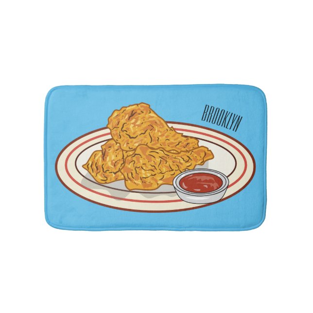 Fried chicken cartoon illustration bath mat (Front)