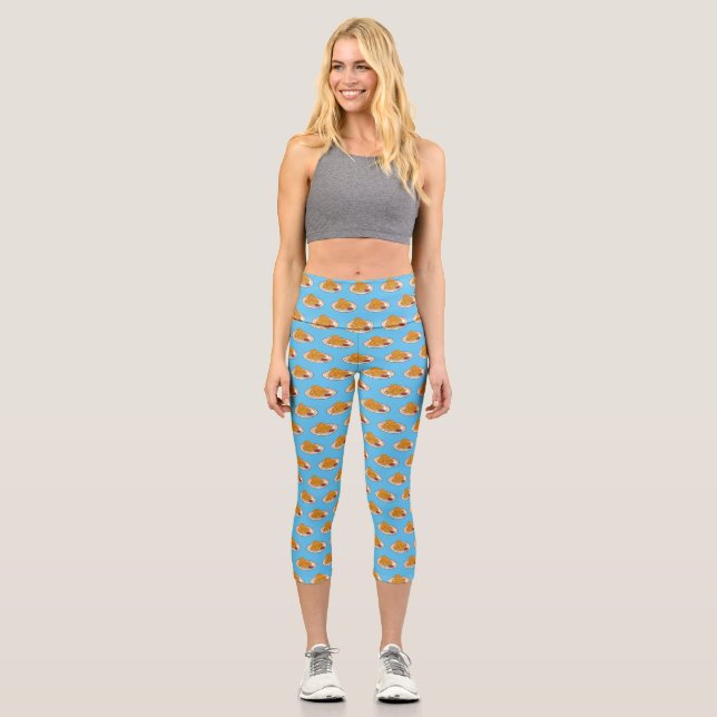 Fried chicken cartoon illustration capri leggings (Front)