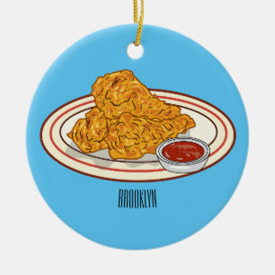 Fried chicken cartoon illustration ceramic ornament