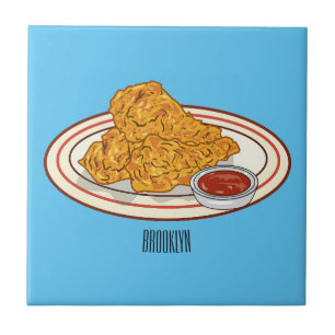 Fried chicken cartoon illustration ceramic tile