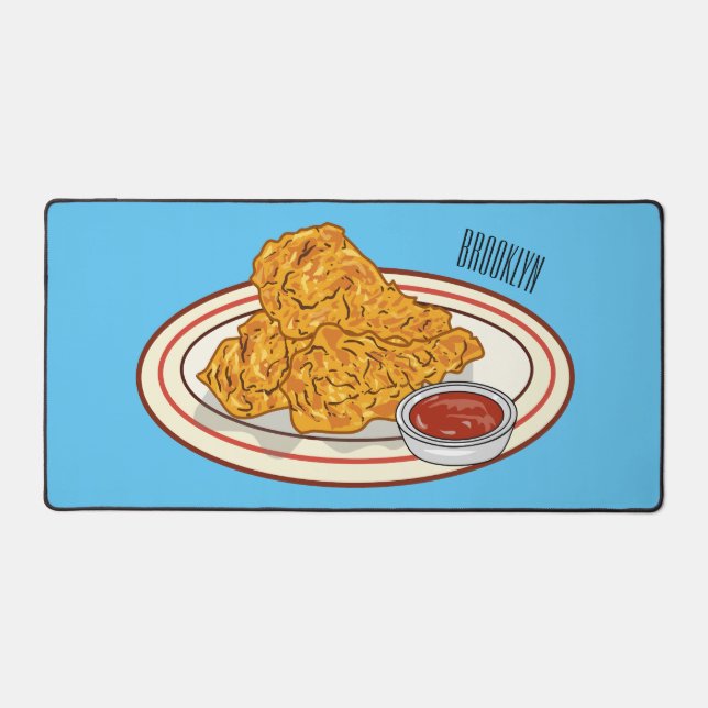 Fried chicken cartoon illustration desk mat (Front)