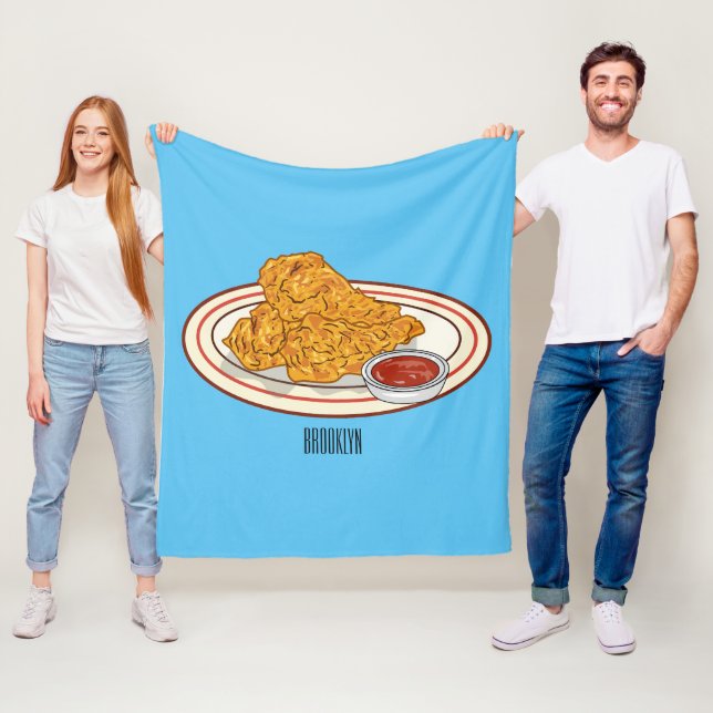 Fried chicken cartoon illustration fleece blanket (In Situ)