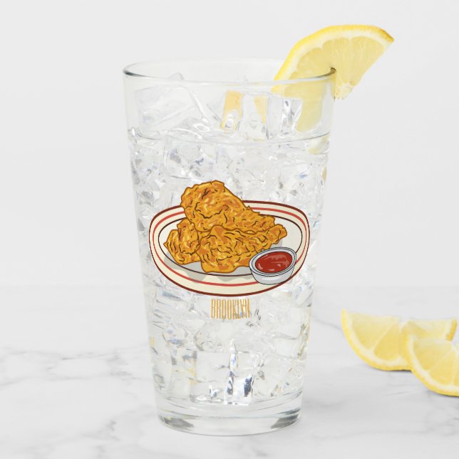 Fried chicken cartoon illustration glass (Back Ice)