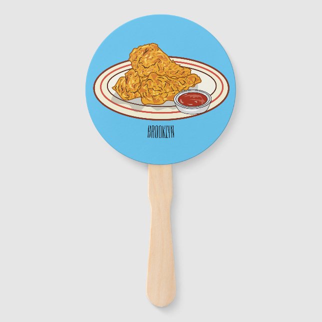 Fried chicken cartoon illustration hand fan (Front)