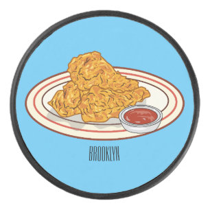 Fried chicken cartoon illustration hockey puck