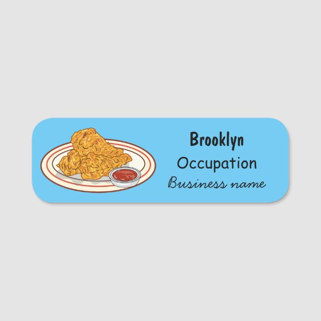 Fried chicken cartoon illustration name tag (Front)