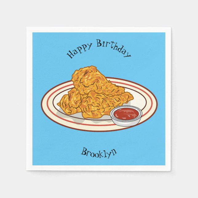 Fried chicken cartoon illustration napkin (Front)