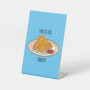 Fried chicken cartoon illustration pedestal sign