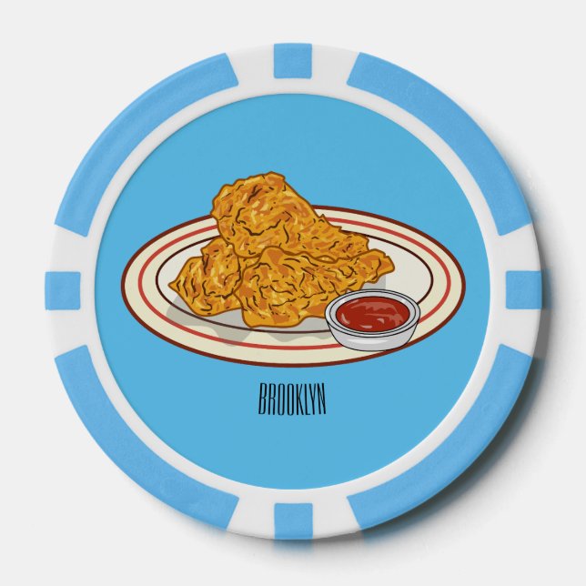 Fried chicken cartoon illustration poker chips (Front)