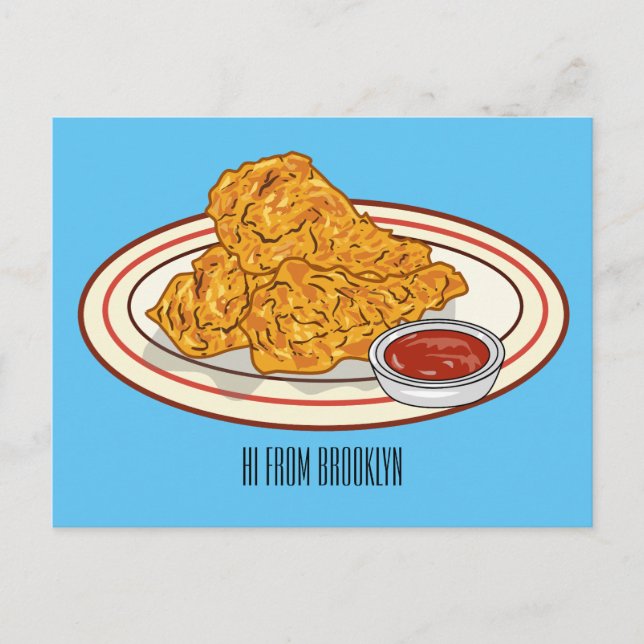 Fried chicken cartoon illustration postcard (Front)